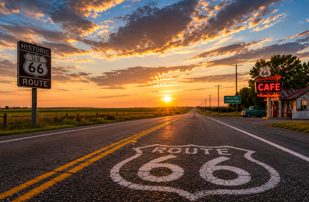 Open highway along historic Route 66