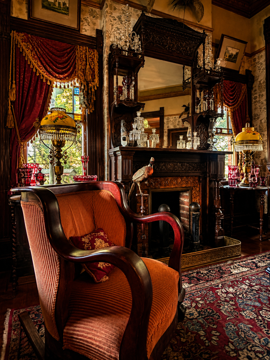 Historic parlor inside Hornibrook Mansion, home of The Empress of Little Rock in Arkansas