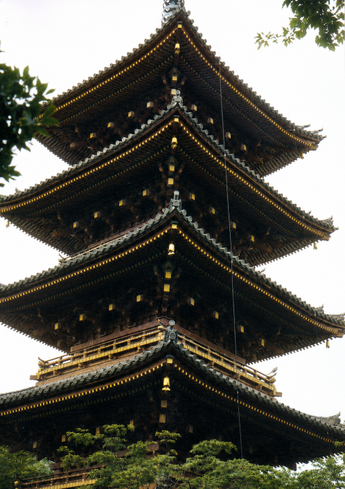 Historic Kan'ei-ji Five-Storied Pagoda at Ueno Zoo in Tokyo, Japan, photographed during a 1995 visit.