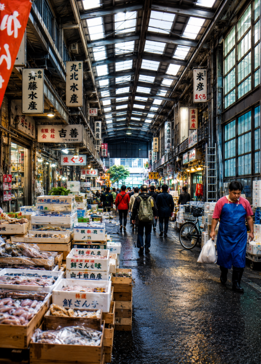 Tsukiji fish market from 1995