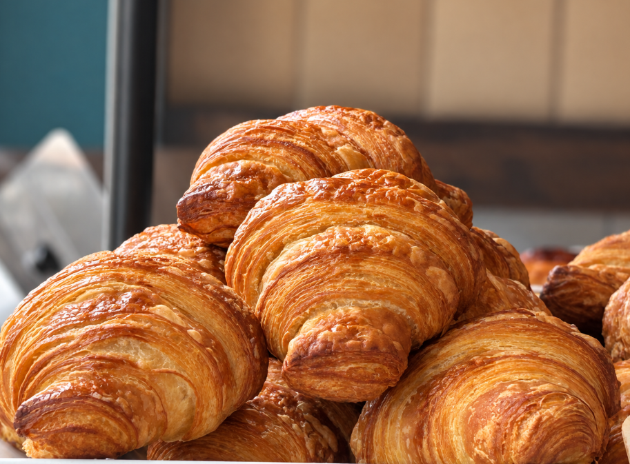 Golden French croissants displayed at The Patisserie on Main in Madison, Georgia