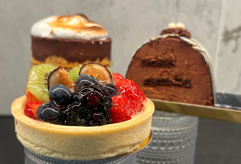 Fruit tart, chocolate cake and s’mores dessert from The Patisserie on Main in Madison, Georgia