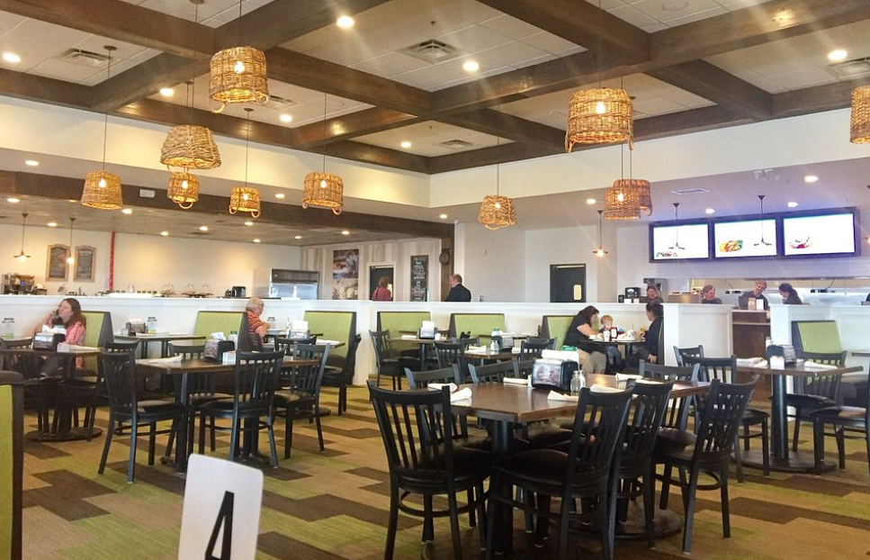 Dining room and café seating at Farmview Market in Madison, Georgia