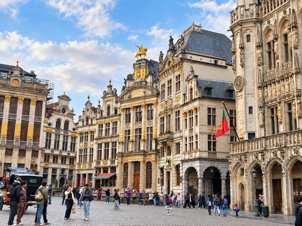 Ornate historic buildings with gilded architectural details in Brussels Grand-Place
