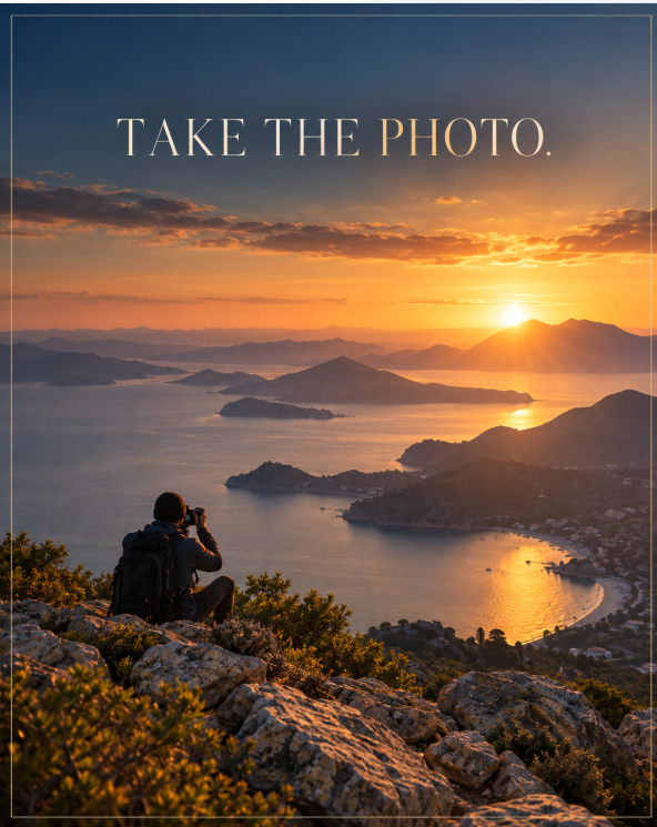Travel photographer capturing a scenic landscape at golden hour, illustrating the importance of preserving meaningful memories through photography.